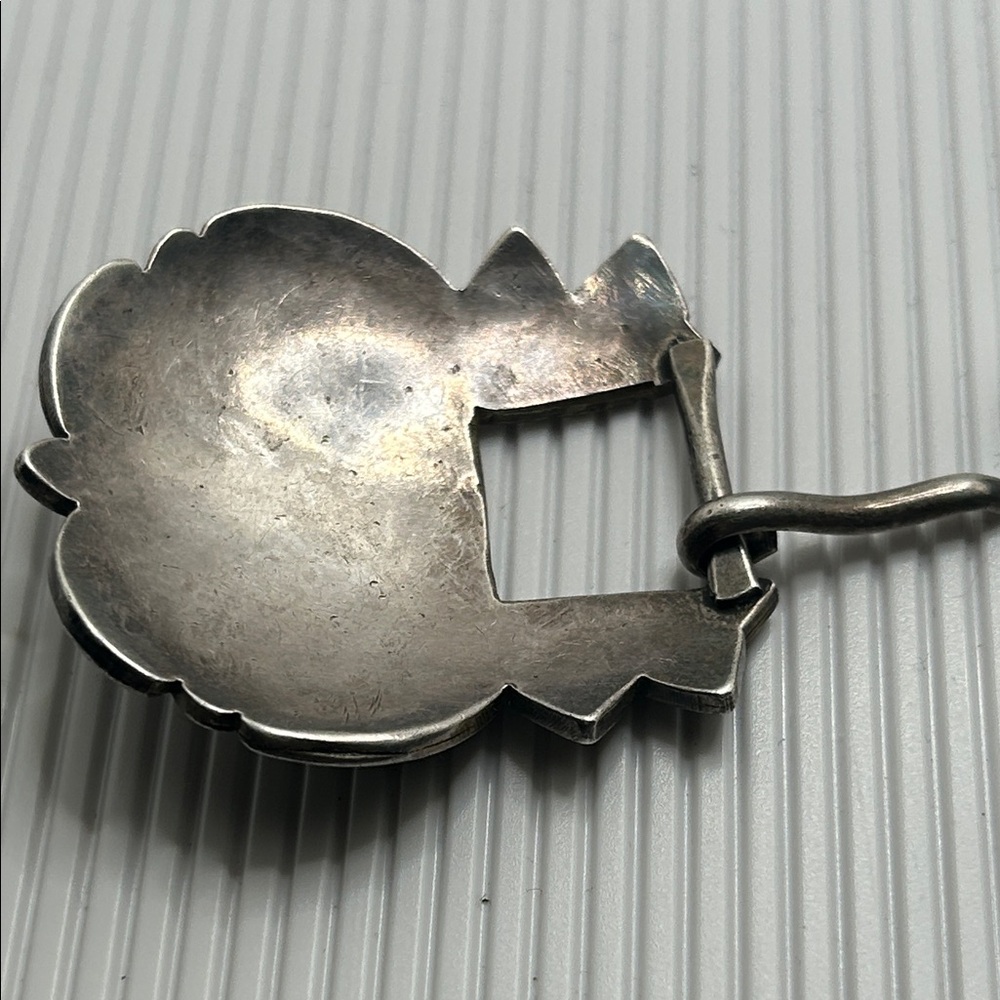 Vintage Sterling Belt Buckle & Slide with Blue Stone Accents - Picture 2 of 11